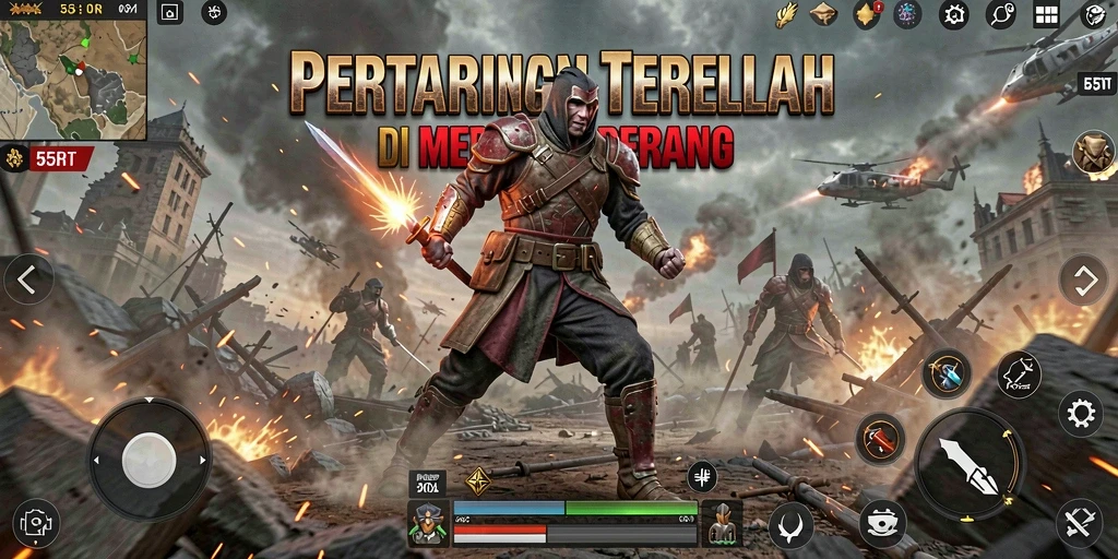 Tangkap aksi mendebarkan di permainan Battle Royale 55RT.