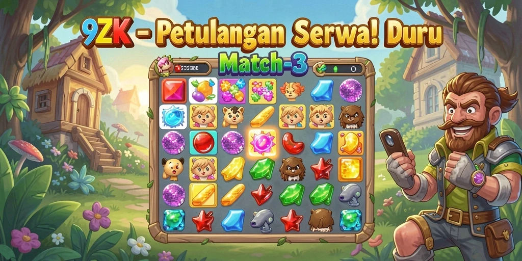 Gameplay menarik dengan permata berwarna-warni dalam 9ZK.