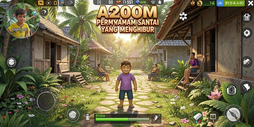 Screenshot menunjukkan gameplay santai A200M yang penuh warna.