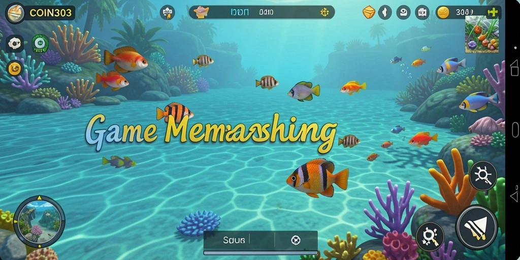 Tampilan gameplay COIN303 menunjukkan pemain menangkap ikan dengan teknik memancing yang mengasyikkan.