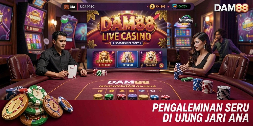 Screenshot utama DAM88 menampilkan gameplay Live Casino yang menarik.