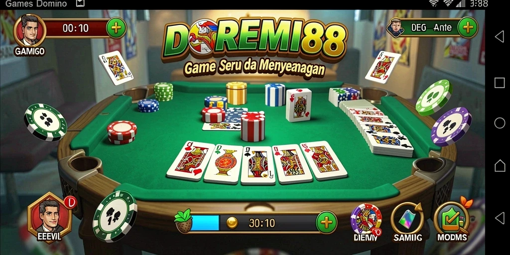 Screenshot menampilkan permainan domino yang seru di DOREMI88.