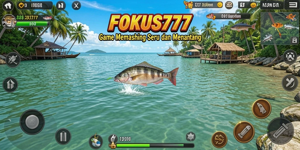 Screenshot FOKUS777 menampilkan gameplay memancing yang menegangkan dan penuh warna.