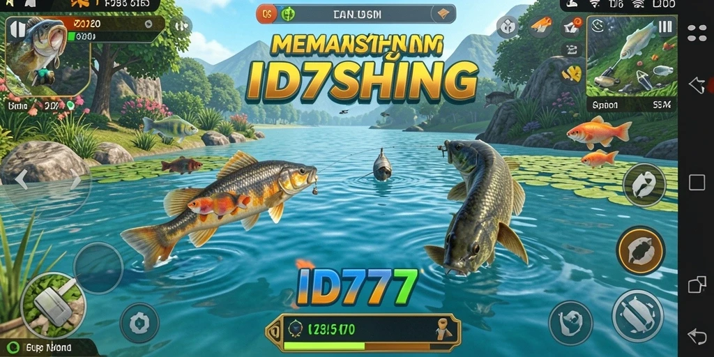 Screenshot gameplay ID777 menampilkan momen seru saat memancing.
