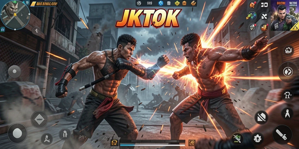 Gameplay JKTOK dengan aksi bertarung yang spektakuler.