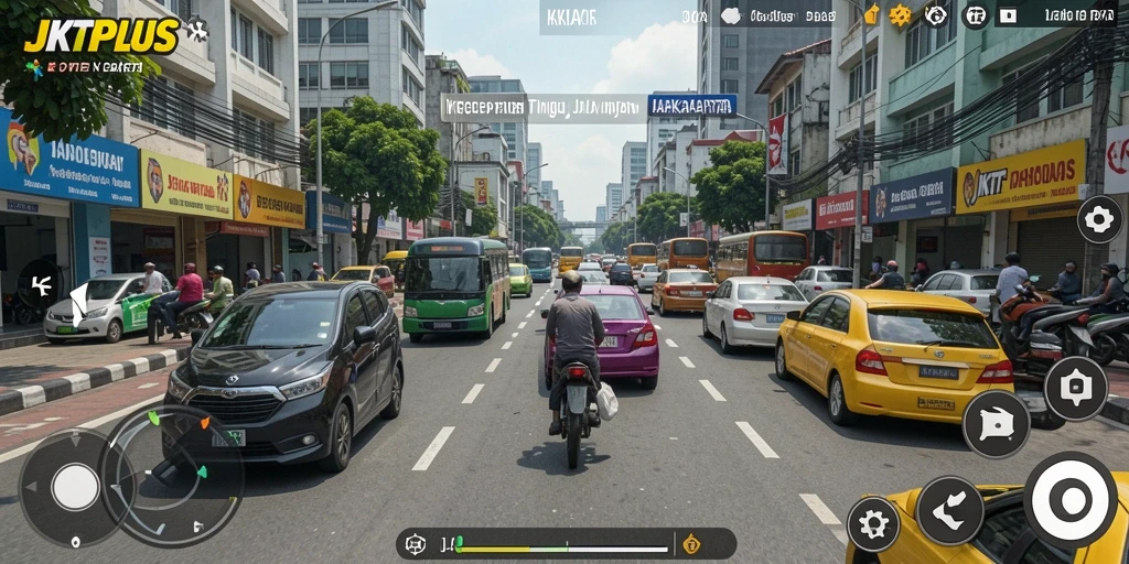 Gameplay balapan seru di JKTPLUS dengan mobil yang melaju kencang.