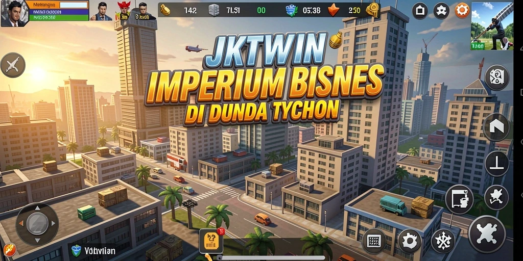Tampilan gameplay JKTWIN dengan berbagai bisnis yang dibangun.