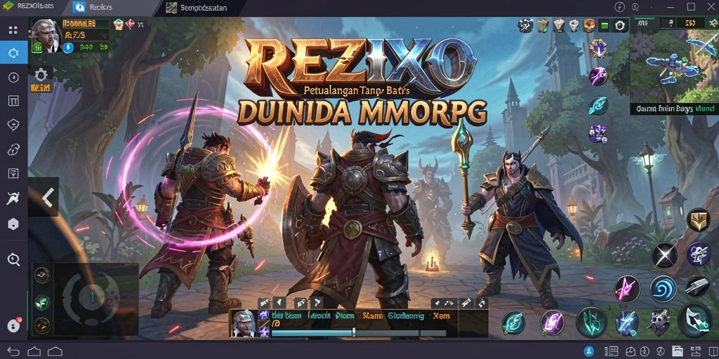 Screenshot gameplay menampilkan pertarungan epik dalam dunia MMORPG.
